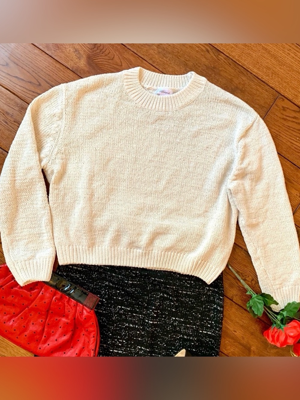 Cream Crew Neck Chenille Sweater